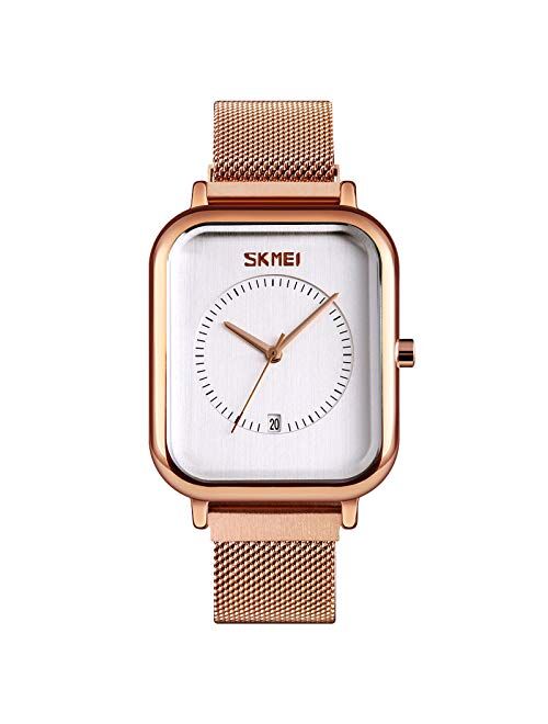 SKMEI Wrist Watch for Men Women, Fashion Waterproof Quartz Analog Watch with Time Date, Rectangle Dial Business Dress Hand Watch for Couple