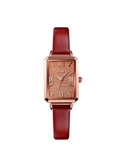 Women Watch, Leather Elegant Rectangle Wrist Watch for Lady Girls, Analog Quartz Waterproof Watches for Women