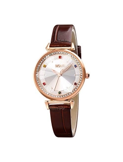 Women Watch, Leather Elegant Wrist Watch for Lady Girls, Analog Quartz Waterproof Watches for Women