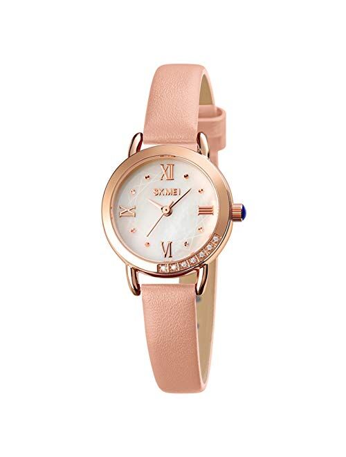 SKMEI Women Watch, Leather Elegant Wrist Watch for Lady Girls, Analog Quartz Waterproof Watches for Women