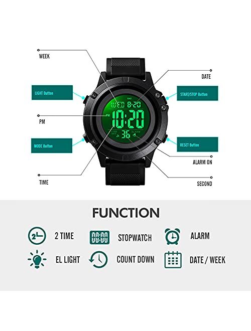 Olazone Big Boys Watch Digital Sports Waterproof Military Back Light Teenager Watch 1508