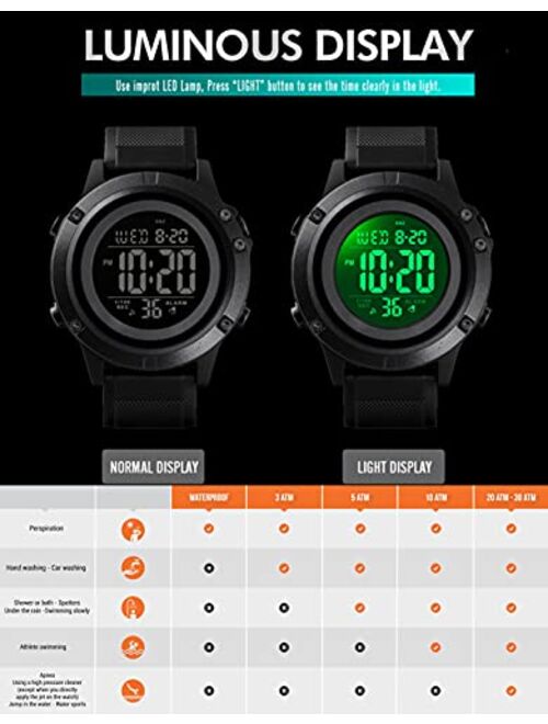 Olazone Big Boys Watch Digital Sports Waterproof Military Back Light Teenager Watch 1508