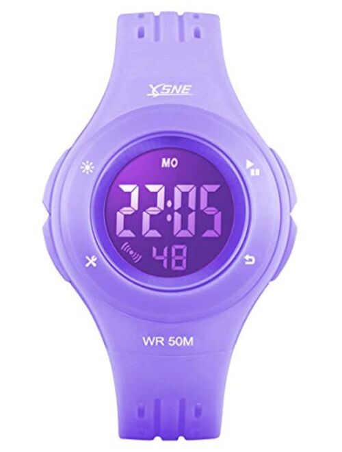 Olazone Kids Digital Watch Girls Boys Sports 7-Color Flashing Light Water Resistant 100FT Alarm Age 7-10