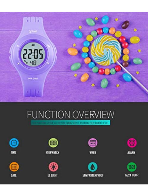 Olazone Kids Digital Watch Girls Boys Sports 7-Color Flashing Light Water Resistant 100FT Alarm Age 7-10