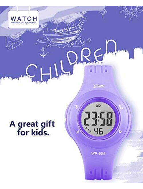 Olazone Kids Digital Watch Girls Boys Sports 7-Color Flashing Light Water Resistant 100FT Alarm Age 7-10