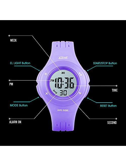 Olazone Kids Digital Watch Girls Boys Sports 7-Color Flashing Light Water Resistant 100FT Alarm Age 7-10