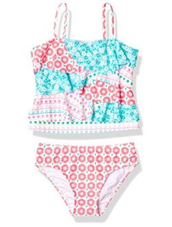 Girls' Flounce Ruffle Tankini Two Piece Bikini Set