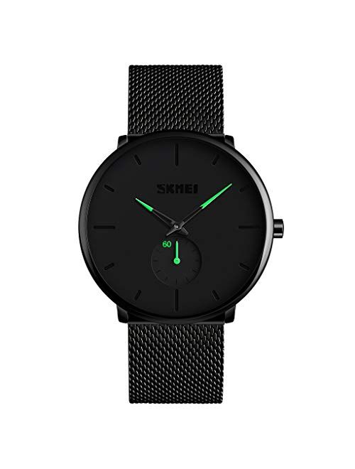 SKMEI Quartz Men Fashion Watches Waterproof Mens Watches Black Metal Mesh Band