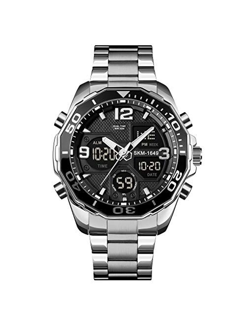 SKMEI Mens Watches Chronograph Stainless Steel Waterproof Date Analog Quartz Watch Business Wrist Watches for Men