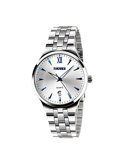 SKMEI Men's Brand Luminous Business Watch Waterproof Stainless Steel Band Date Display Quartz Wristwatch