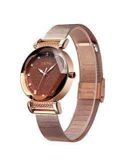 Lady Watches for Women Waterproof Casual Fashion Dress Japanese Quartz Movement Luminous Mesh Stainless Steel Wristwatch Gifts Rose Gold Black Blue Dial