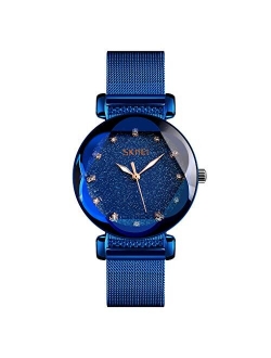 Lady Watches for Women Waterproof Casual Fashion Dress Japanese Quartz Movement Luminous Mesh Stainless Steel Wristwatch Gifts Rose Gold Black Blue Dial