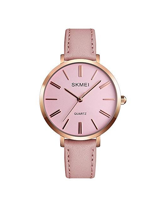 Women's Watches for Ladies Female Light Leather Band Waterproof Thin Minimalist Fashion Casual Simple Quartz Analog Young Girls Gift White Wrist Watch SKMEI