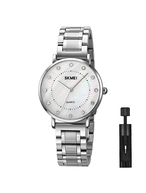 SKMEI Watches for Women Dress Fashion Luxury Business Diamond Casual Analog Quartz Waterproof Stainless Steel Ladies Female Wristwatches