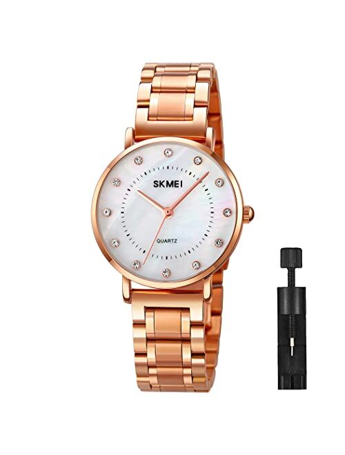 SKMEI Watches for Women Dress Fashion Luxury Business Diamond Casual Analog Quartz Waterproof Stainless Steel Ladies Female Wristwatches