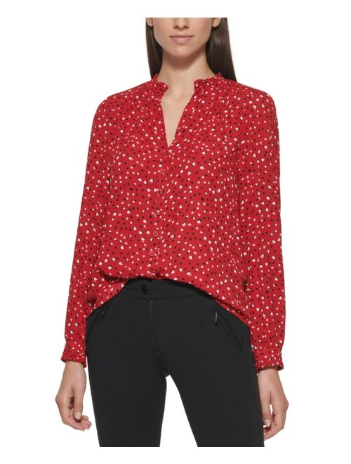 Karl Lagerfeld Long Sleeve V-Neck Ruffled Blouse