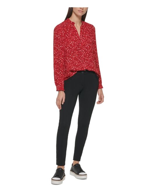 Karl Lagerfeld Long Sleeve V-Neck Ruffled Blouse