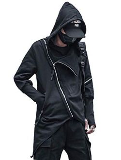 Men's Casual Streetwear Cyberpunk Long Sleeve Tactical Combat Cargo Hoodies with Pockets