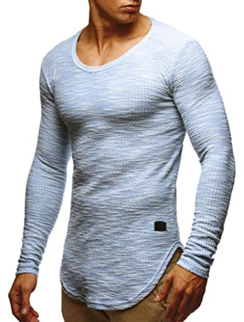 Leif Nelson Men's Long Sleeve Shirt Slim Fit | Men's Crewneck Sweat Shirt | Basic Knitted Shirt with Round Neck