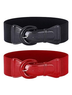 Women's Vintage Wide Stretchy Cinch Belt Leather Buckle Waist Belts