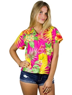 Hawaiian Blouse Shirt for Women Funky Casual Button Down Very Loud Shortsleeve Parrot Cockatoo