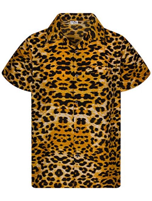 KING KAMEHA Hawaiian Shirt for Men Funky Casual Button Down Very Loud Shortsleeve Unisex Leopard Print