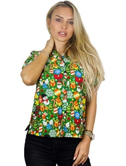 Hawaiian Blouse Shirt Women Funky Casual Button Down Very Loud Shortsleeve Unisex X-Mas Christmas Allover Mix