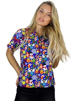 Hawaiian Blouse Shirt Women Funky Casual Button Down Very Loud Shortsleeve Unisex X-Mas Christmas Allover Mix