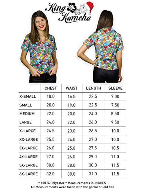 King Kameha Hawaiian Blouse Shirt Women Funky Casual Button Down Very Loud Shortsleeve Unisex X-Mas Christmas Allover Mix