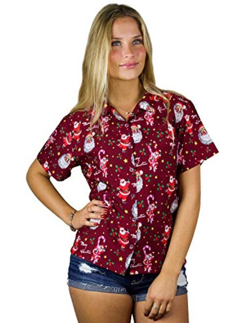 King Kameha Hawaiian Blouse Shirt Women Funky Casual Button Down Very Loud Shortsleeve Unisex X-Mas Christmas Allover Mix