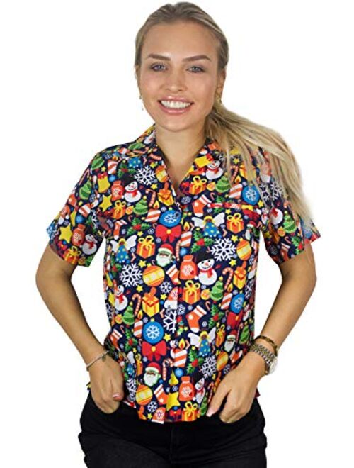 King Kameha Hawaiian Blouse Shirt Women Funky Casual Button Down Very Loud Shortsleeve Unisex X-Mas Christmas Allover Mix