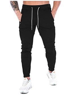 Men Athletic Joggers Pants Tapered Bodybuilding Sweatpants Zip Pockets