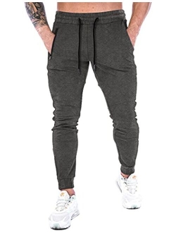 Men Athletic Joggers Pants Tapered Bodybuilding Sweatpants Zip Pockets