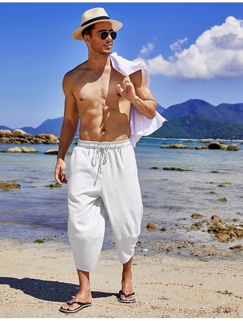 COOFANDY Men's Cotton Linen Pants Causal Drawstring Elastic Waist