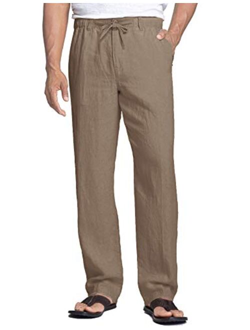 COOFANDY Men's Casual Linen Pants Elastic Waist Drawstring Cotton Trousers