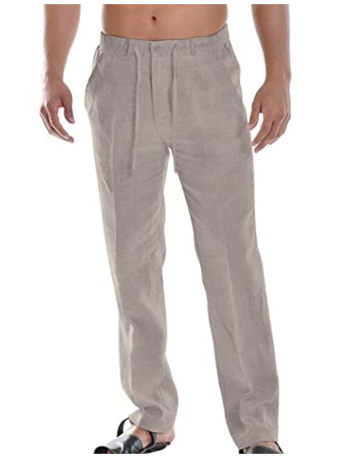 COOFANDY Men's Casual Linen Pants Elastic Waist Drawstring Cotton Trousers