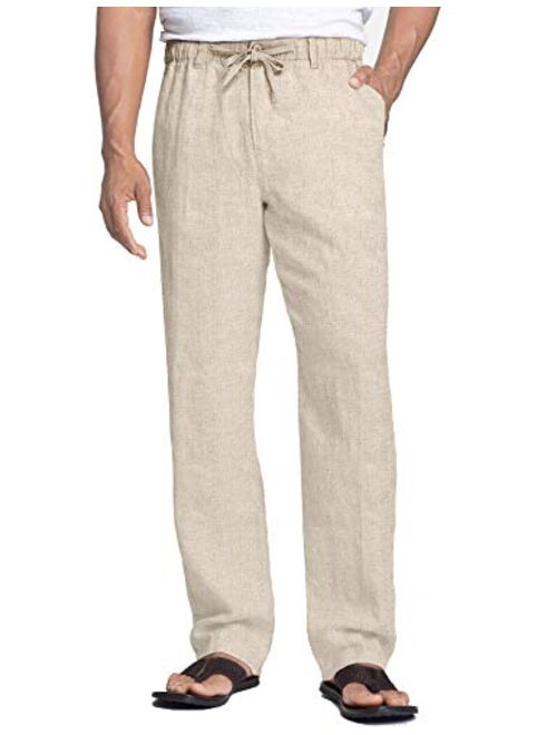 COOFANDY Men's Casual Linen Pants Elastic Waist Drawstring Cotton Trousers