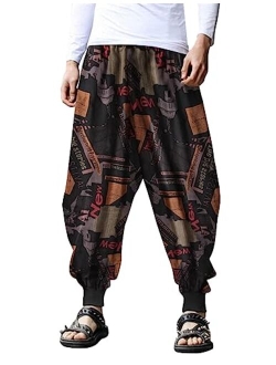 Men Hippie Harem Pants Baggy Linen Boho Yoga Casual Drop Crotch Trouser