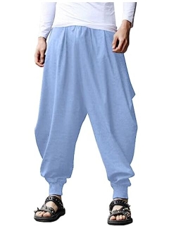 Men Hippie Harem Pants Baggy Linen Boho Yoga Casual Drop Crotch Trouser