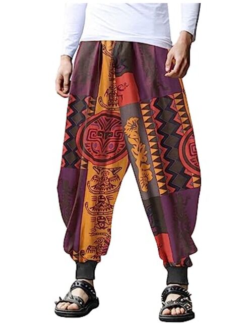 COOFANDY Men Hippie Harem Pants Baggy Linen Boho Yoga Casual Drop Crotch Trouser