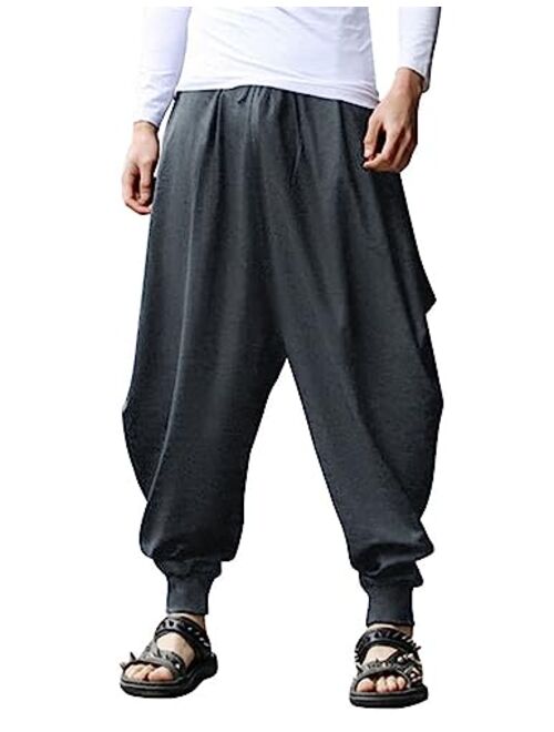 COOFANDY Men Hippie Harem Pants Baggy Linen Boho Yoga Casual Drop Crotch Trouser