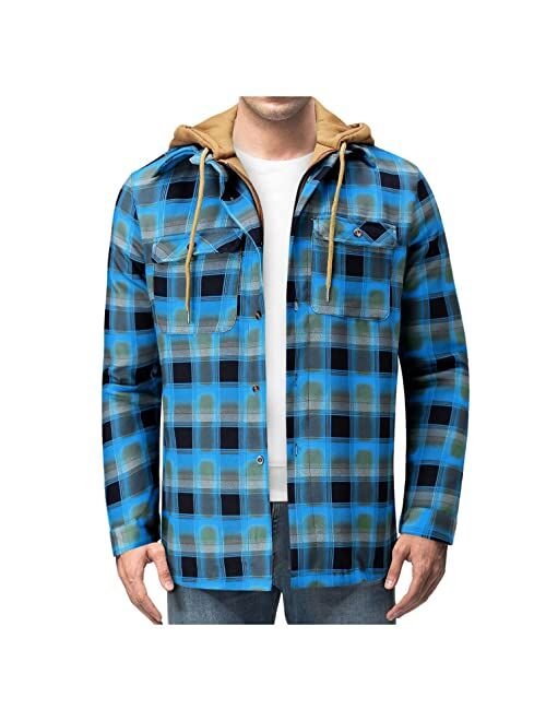 Aayomet Mens Flannel Jackets Plaid Long Sleeve Cotton Lining Flannel Jacket Thicken Lapel Pockets Hoodies Coats