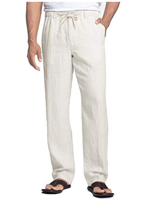 COOFANDY Men's Linen Pants Casual Elastic Waist Drawstring Beach Trousers