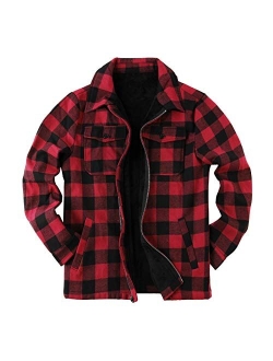 Runcati Mens Fleece Jacket Sherpa Lined Zip Up Buffalo Plaid Flannel Coat Casual Long Sleeve Warm Fall Winter Outwear