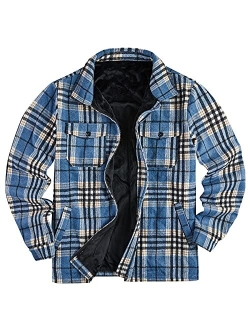 Runcati Mens Fleece Jacket Sherpa Lined Zip Up Buffalo Plaid Flannel Coat Casual Long Sleeve Warm Fall Winter Outwear
