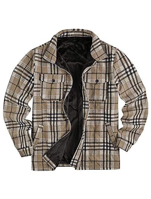 Runcati Mens Fleece Jacket Sherpa Lined Zip Up Buffalo Plaid Flannel Coat Casual Long Sleeve Warm Fall Winter Outwear