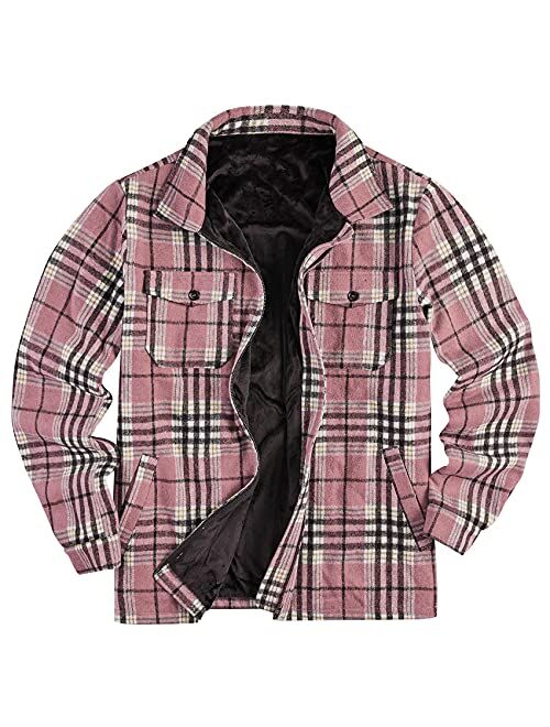 Runcati Mens Fleece Jacket Sherpa Lined Zip Up Buffalo Plaid Flannel Coat Casual Long Sleeve Warm Fall Winter Outwear