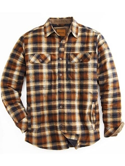 Venado Men's Plaid Shirt Jacket -Long Sleeved Quilt Lined Brushed Flannel Rugged Shirt