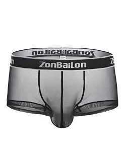 Zonbailon Boxer Briefs for Men See Through Mesh Sexy Enhancing Pouch Underwear Short Leg