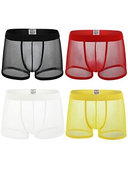 Mixxii 4 Pack of Men Underwear See Through Undies Sexy Boxer Briefs Mesh Underpants Transparent Pants Breathable Trunks for Man